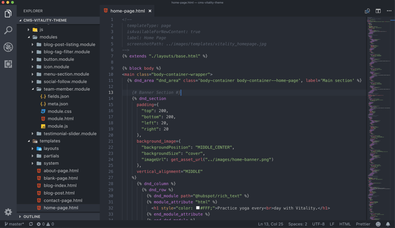 VS Code con HTML y plantilla HubL abierta VS Code con HTML y plantilla HubL abierta