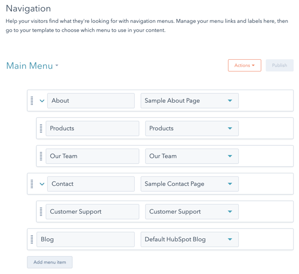 Área de configuración de la navegación